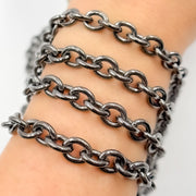V268BR. Black Rhodium Sterling Silver Heavy Oval Link Chain